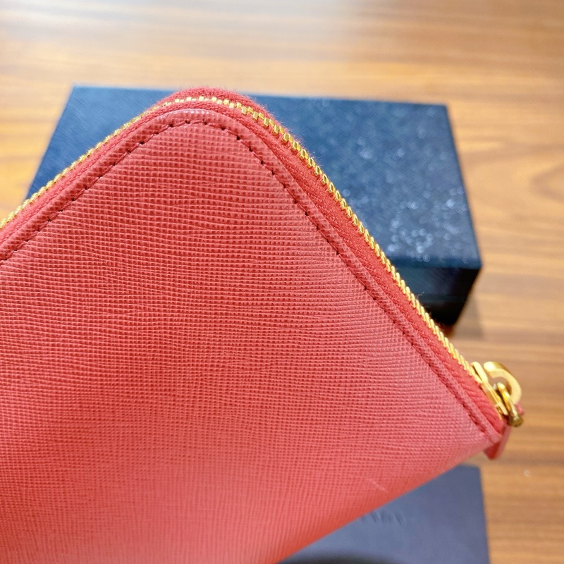 【近新閒置】PRADA桃粉真皮長夾財布 附票卡夾-13