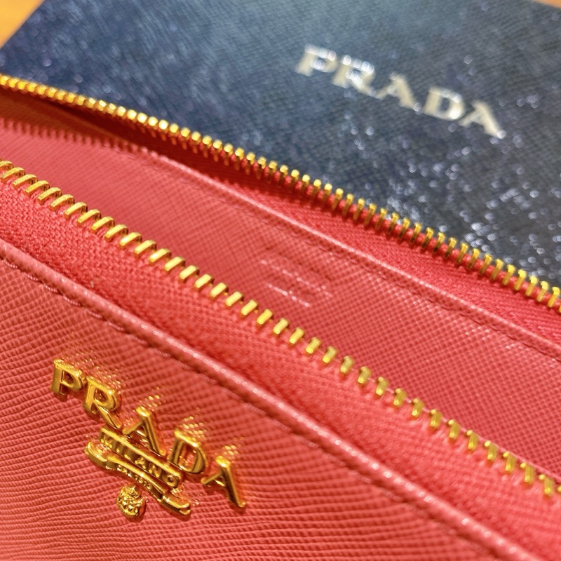 【近新閒置】PRADA桃粉真皮長夾財布 附票卡夾-14