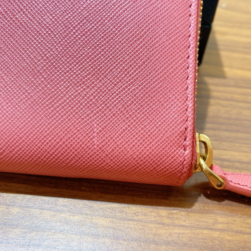 【近新閒置】PRADA桃粉真皮長夾財布 附票卡夾-17