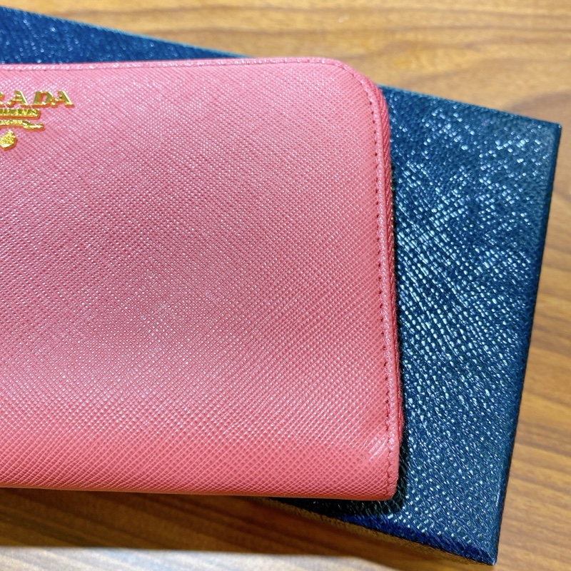 【近新閒置】PRADA桃粉真皮長夾財布 附票卡夾-18