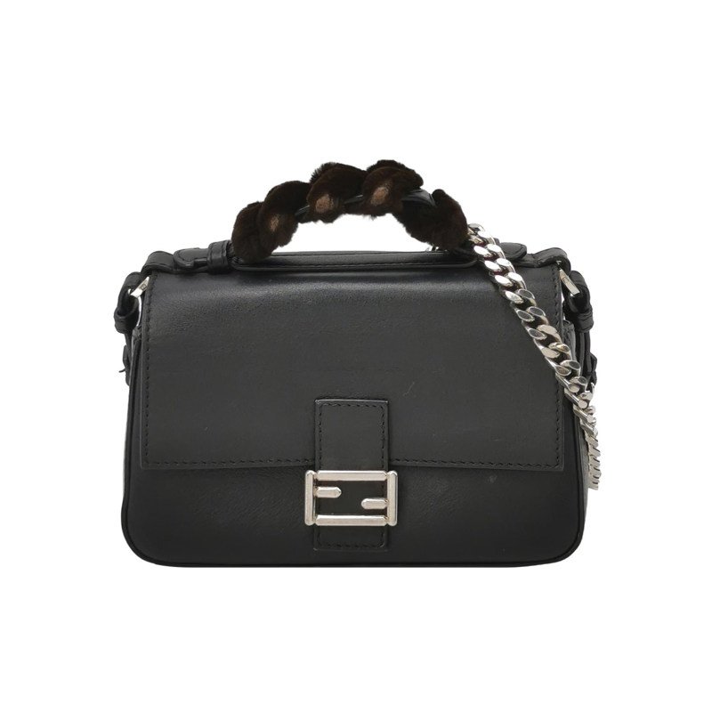 Fendi Double Micro Baguette牛皮純色雙F扣斜挎包-0