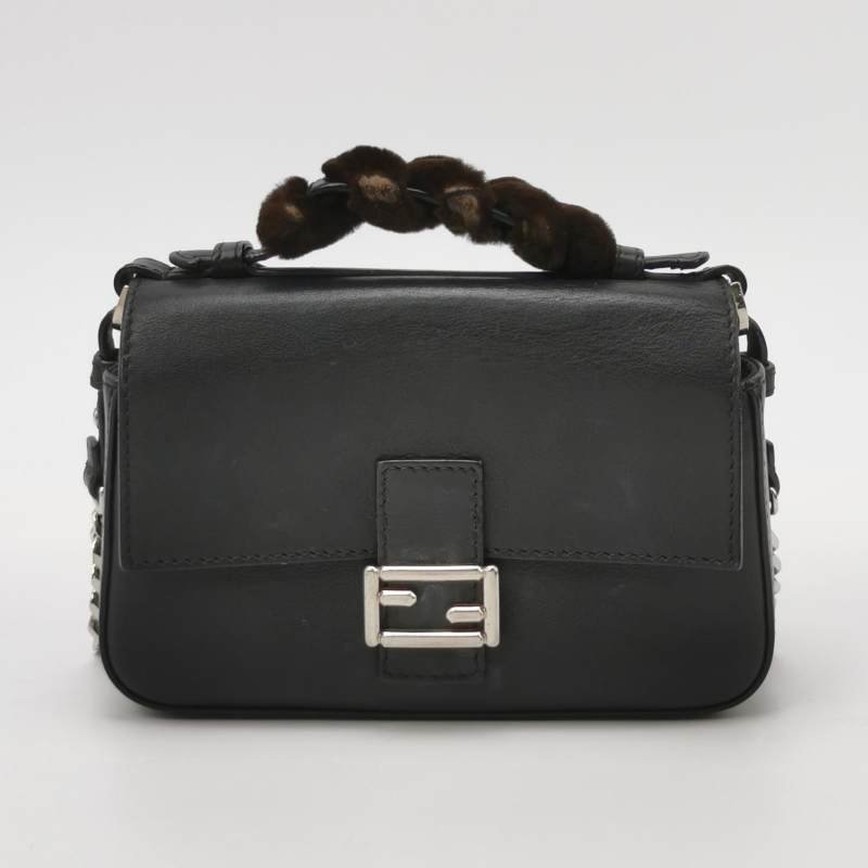 Fendi Double Micro Baguette牛皮純色雙F扣斜挎包-4