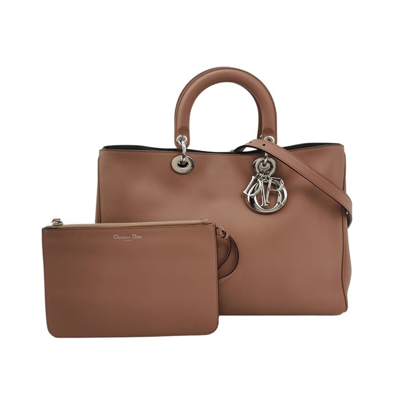 Dior Diorissimo大號牛皮純色Dior字母吊飾子母包單肩包-0