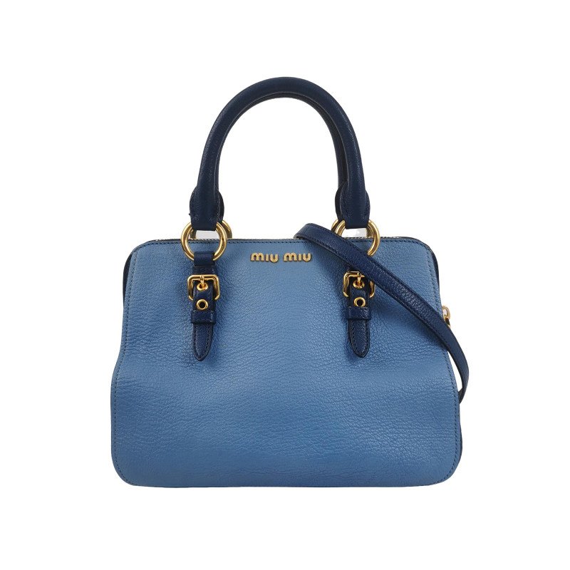 Miu Miu牛皮拼色字母Logo斜挎包單肩包-0