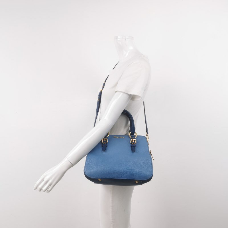 Miu Miu牛皮拼色字母Logo斜挎包單肩包-1