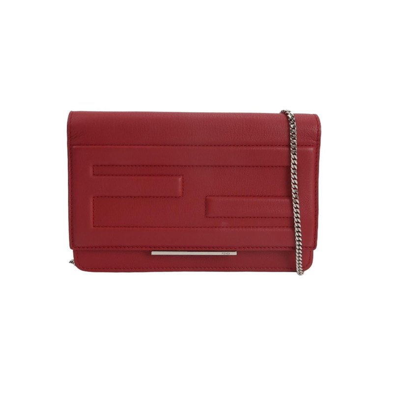 Fendi牛皮純色雙F壓紋金屬徽標斜挎包-0