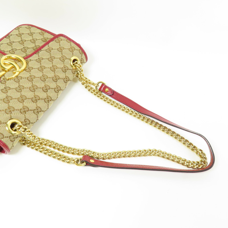 GUCCI 帆布GG Marmont Bag金扣鏈帶肩背袋-9