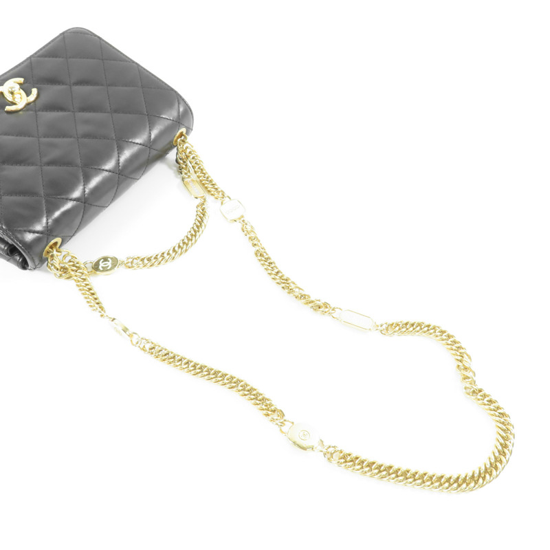 CHANEL 羊皮皮革Matelasse Bag金扣手挽肩背兩用袋-7