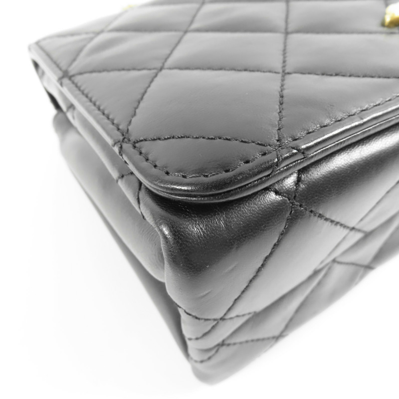 CHANEL 羊皮皮革Matelasse Bag金扣手挽肩背兩用袋-9