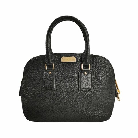 Burberry牛皮純色銘牌徽標拉鏈手提包