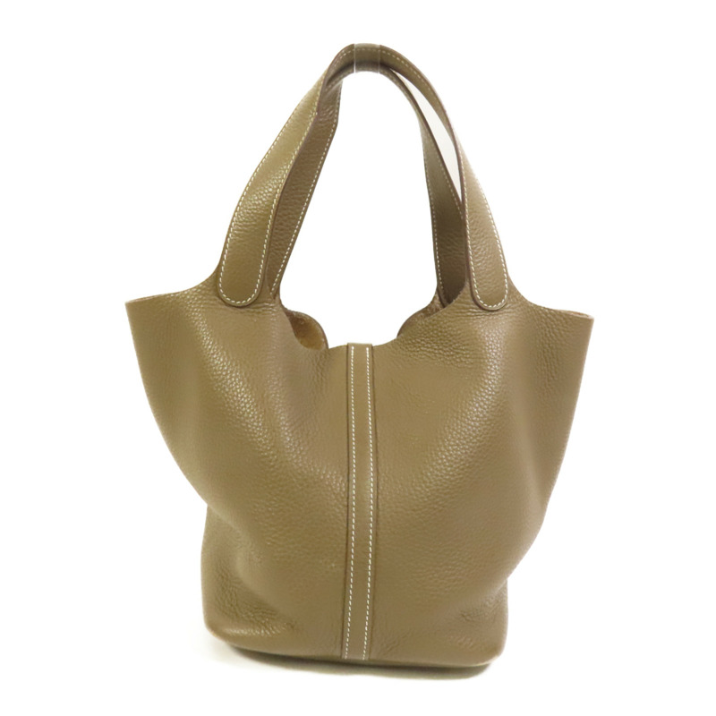 HERMES Clemence皮革Picotin MM金扣手挽袋Etoupe-1