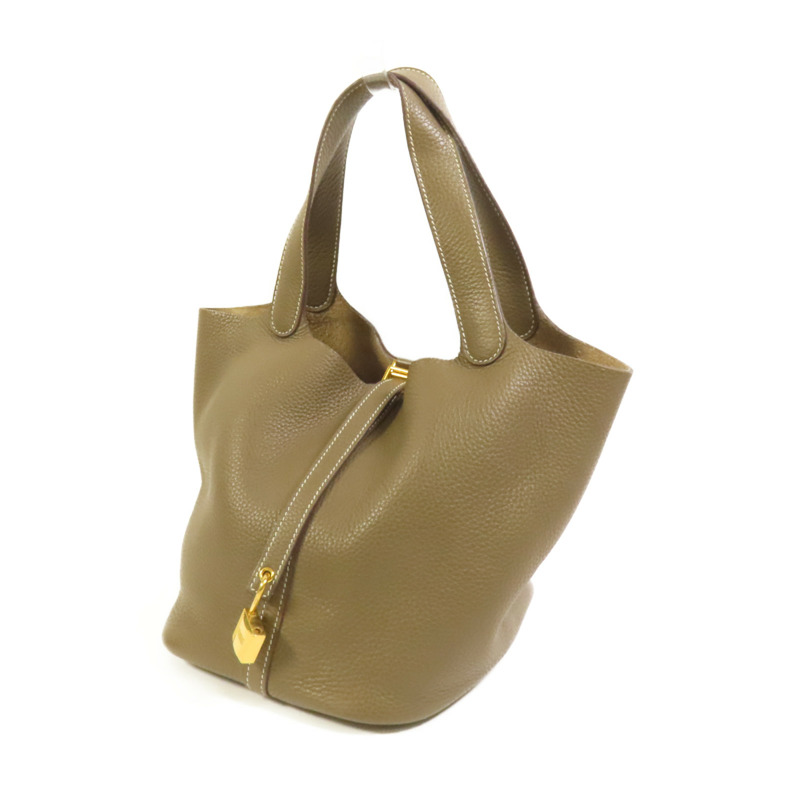 HERMES Clemence皮革Picotin MM金扣手挽袋Etoupe-2