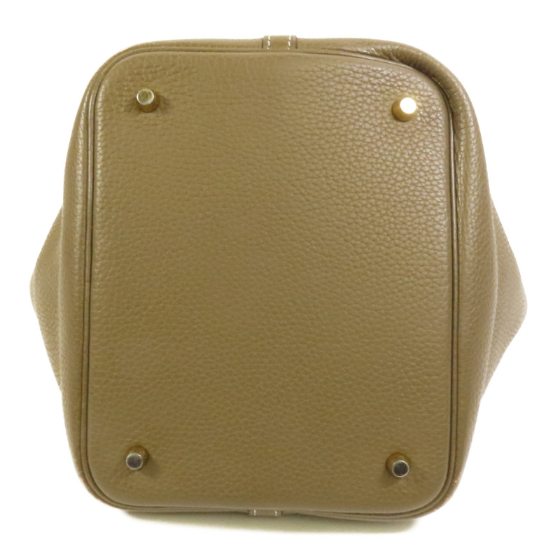 HERMES Clemence皮革Picotin MM金扣手挽袋Etoupe-3