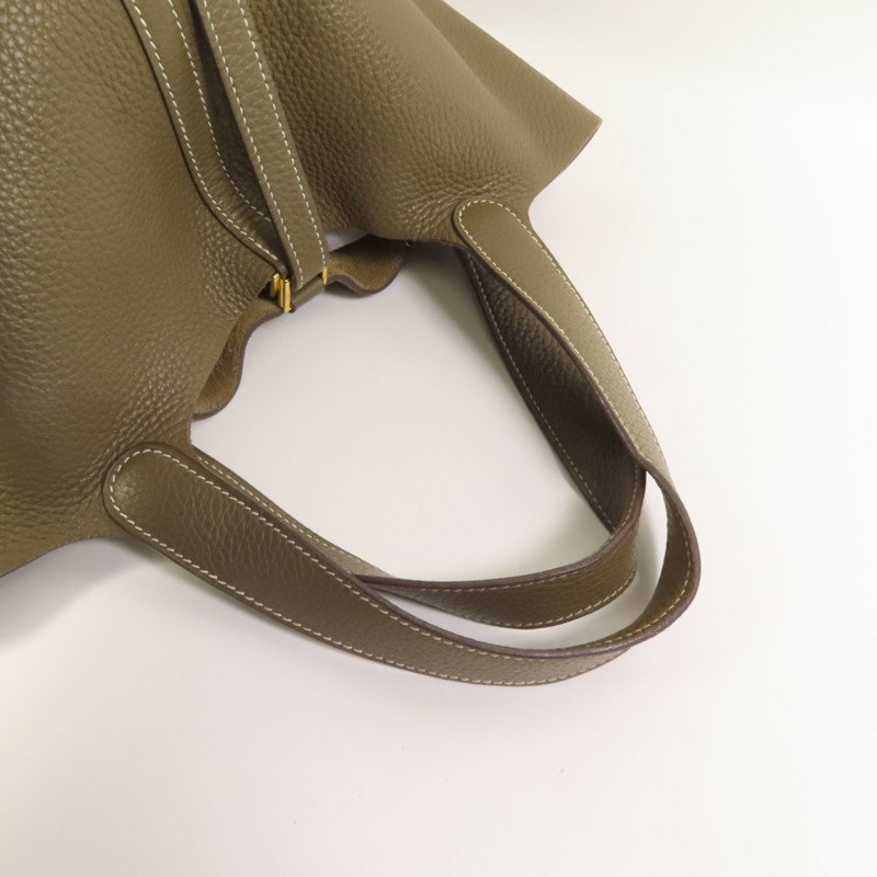 HERMES Clemence皮革Picotin MM金扣手挽袋Etoupe-5