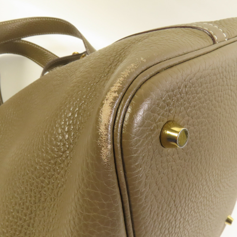 HERMES Clemence皮革Picotin MM金扣手挽袋Etoupe-10