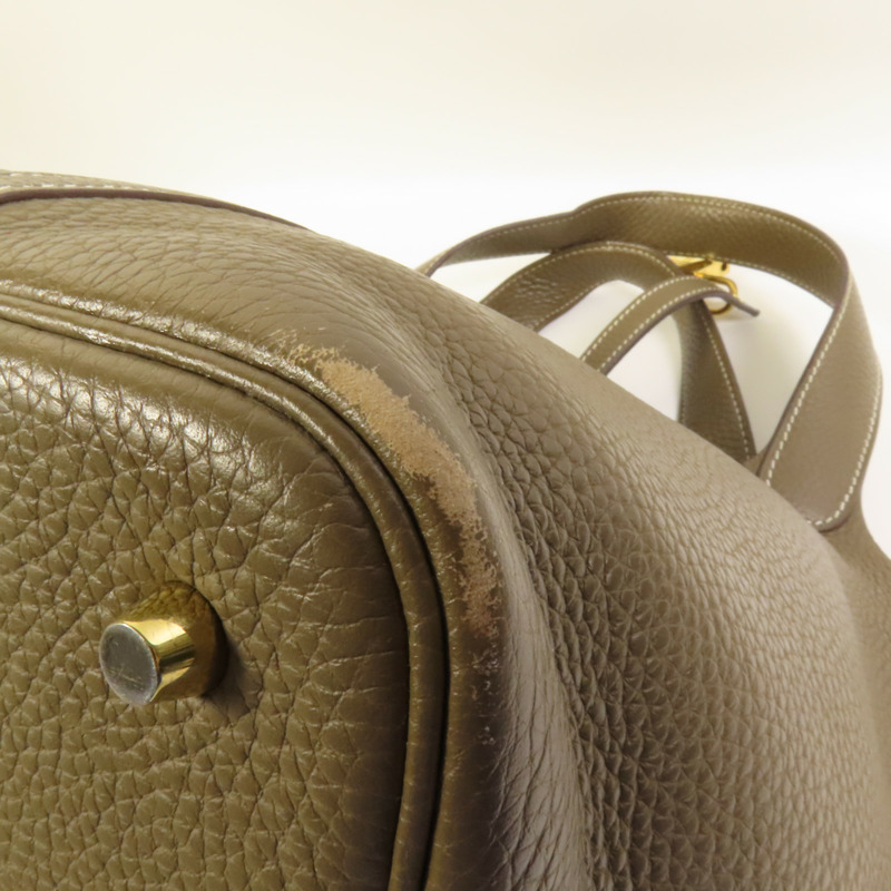 HERMES Clemence皮革Picotin MM金扣手挽袋Etoupe-12