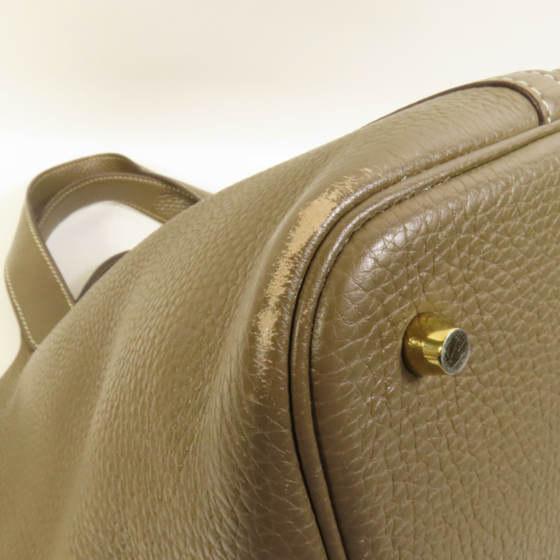 HERMES Clemence皮革Picotin MM金扣手挽袋Etoupe-13