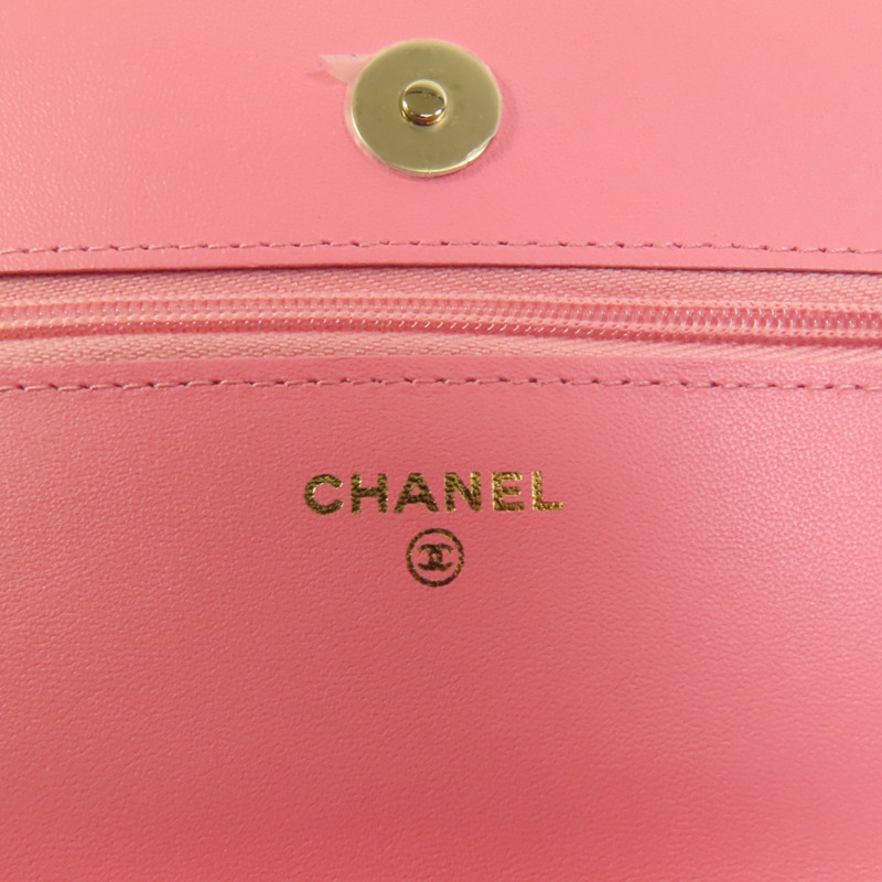 CHANEL 羊皮皮革WOC Wallet On Chain金扣鏈帶肩背袋-7