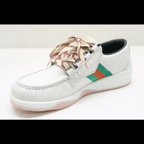 全新 Gucci古馳 男款 白色皮革休閒鞋 UK8.5碼