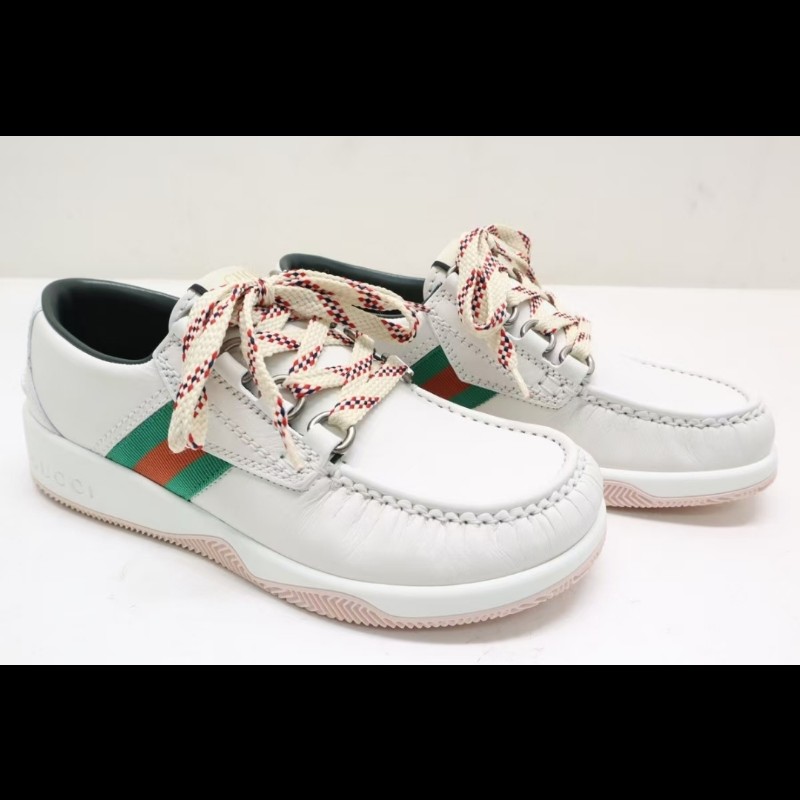 全新 Gucci古馳 男款 白色皮革休閒鞋 UK8.5碼-1