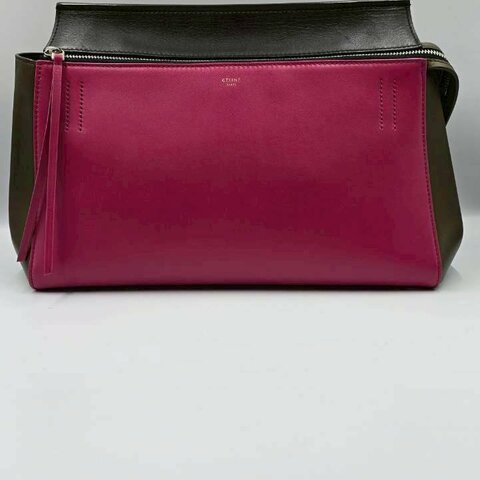 【舊愛新歡】CELINE桃黑配軍綠牛皮手提包 -A2599737