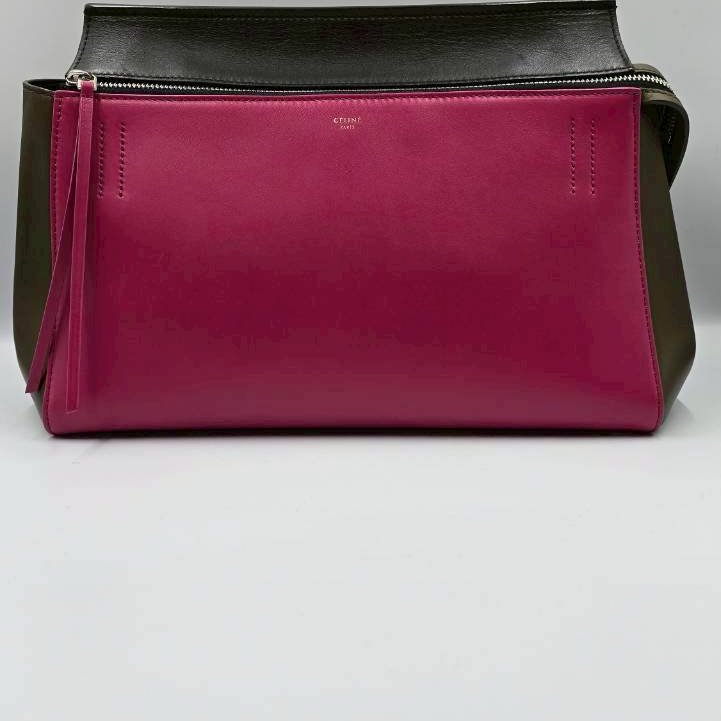 【舊愛新歡】CELINE桃黑配軍綠牛皮手提包 -A2599737-0