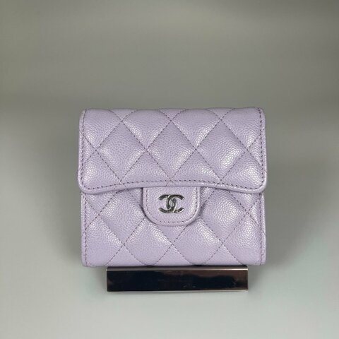 CHANEL CF三折短夾荔枝紫 AP0231/晶片款
