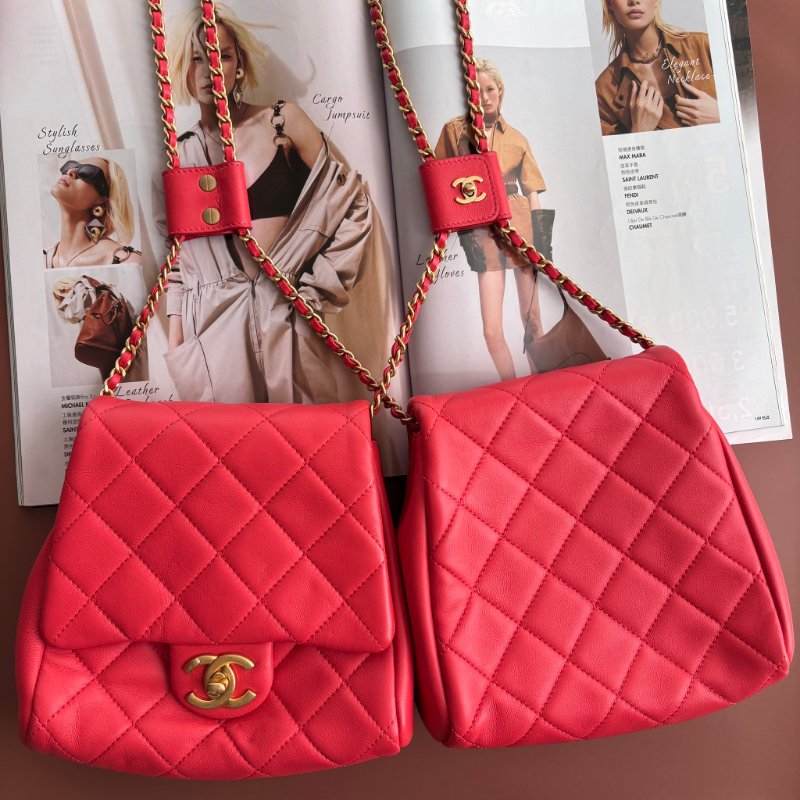 ::CHANEL:: 桃粉紅色 雙袋設計Side Packs 系列手袋 Classic Flap 鏈包斜背包掛包 Twins Bag-35