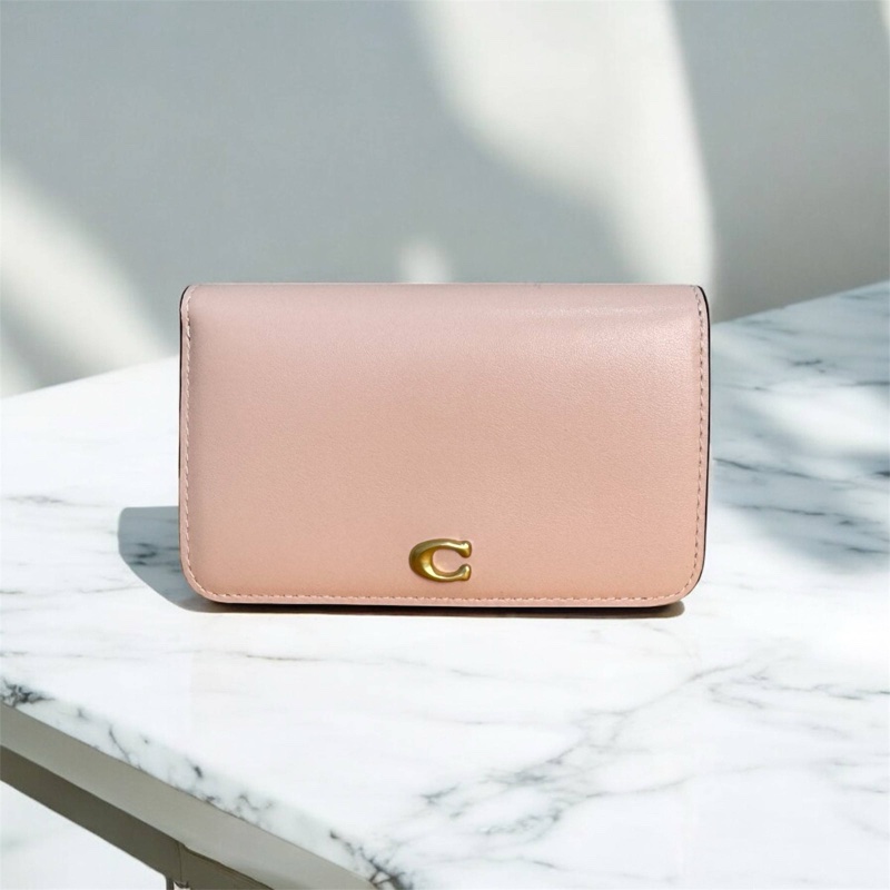 COACH 專櫃款 粉色 C字logo 零錢卡包-0