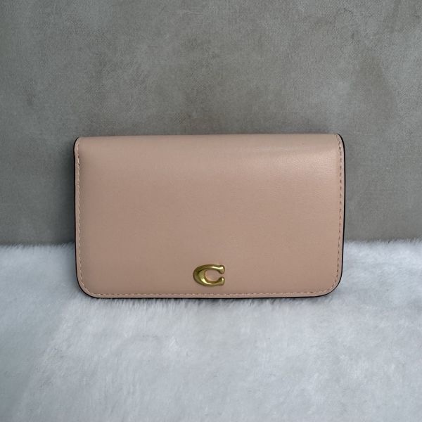 COACH 專櫃款 粉色 C字logo 零錢卡包-2