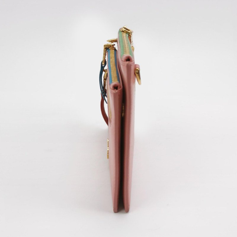 Miu Miu牛皮拼色字母Logo拉鏈子母包斜挎包單肩包-3