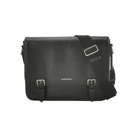 Burberry牛皮純色字母logo單肩包