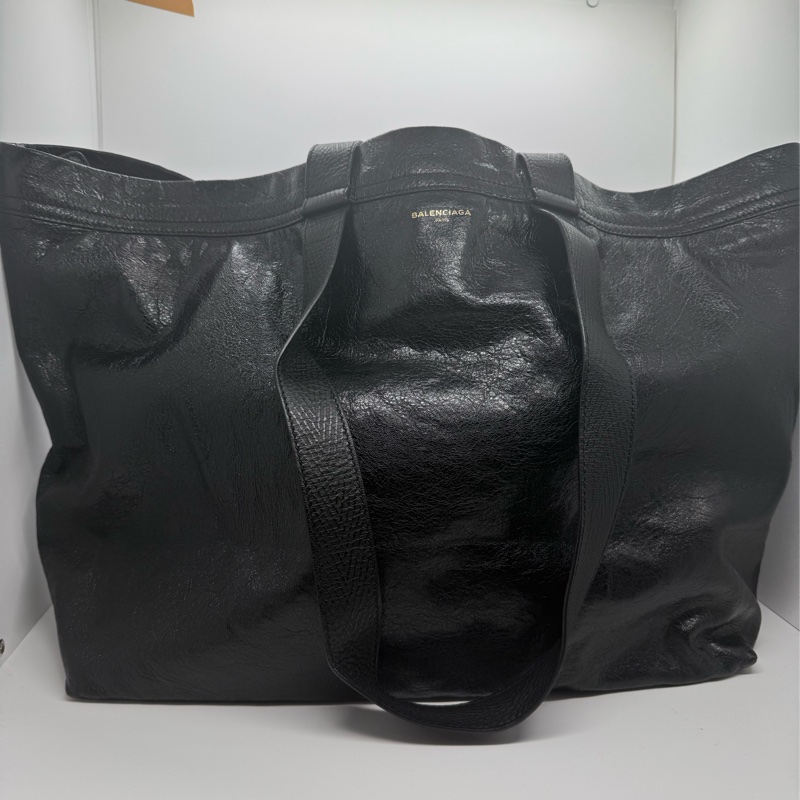 二手巴黎世家中號黑色全皮托特包，沒有配件，手柄油邊輕微開裂-0