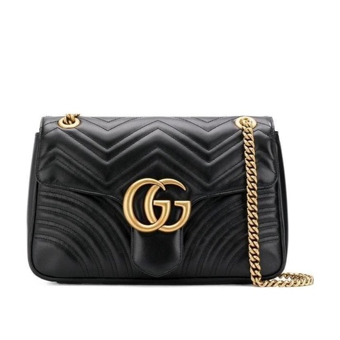 Gucci 女士 黑色GG Marmont系列中號絎縫肩背包均碼碼中號、31cm*7cm*19cm