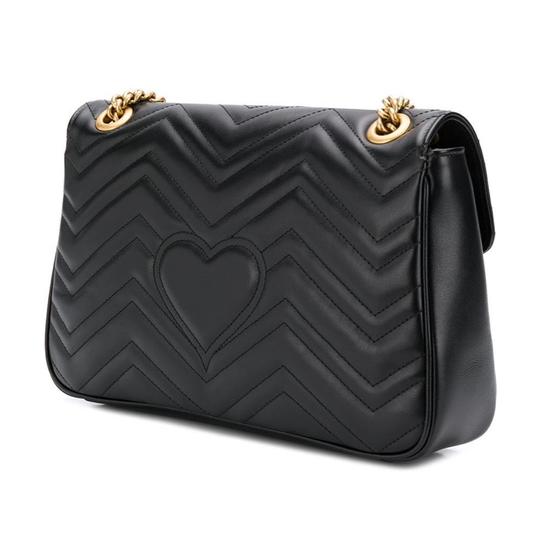 Gucci 女士 黑色GG Marmont系列中號絎縫肩背包均碼碼中號、31cm*7cm*19cm-1