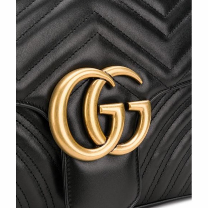 Gucci 女士 黑色GG Marmont系列中號絎縫肩背包均碼碼中號、31cm*7cm*19cm-2