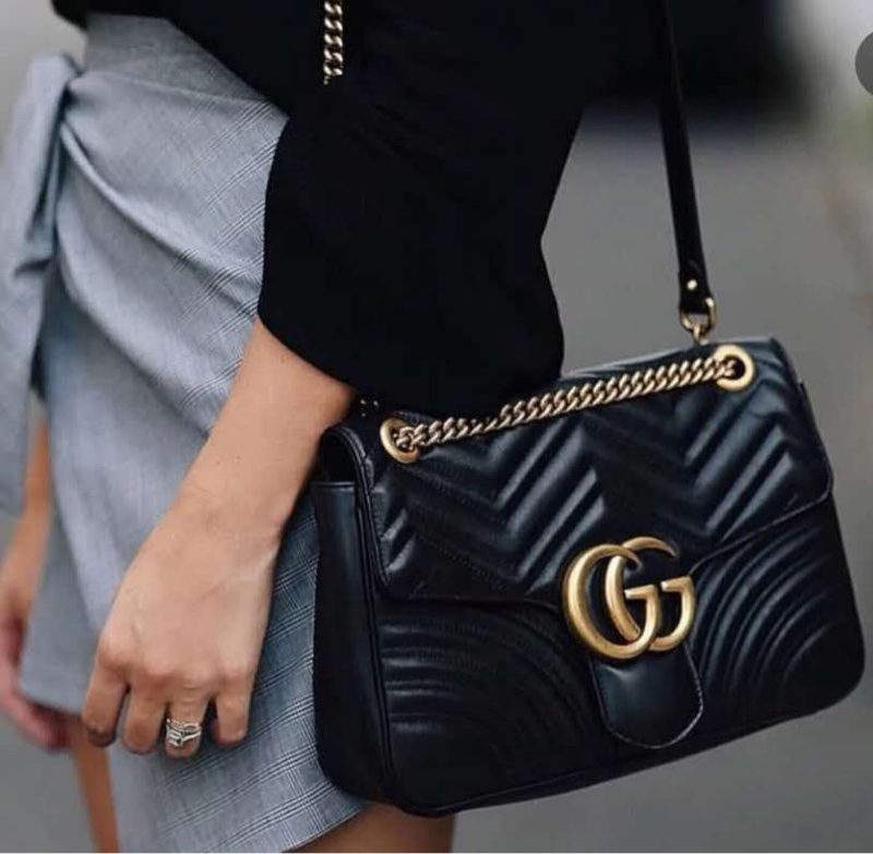 Gucci 女士 黑色GG Marmont系列中號絎縫肩背包均碼碼中號、31cm*7cm*19cm-4