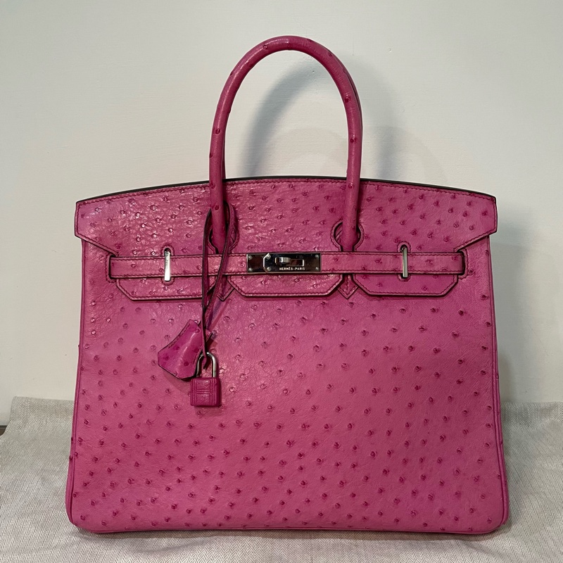 愛馬仕 Hermes Birkin 35 鴕鳥皮 桃紅色-0