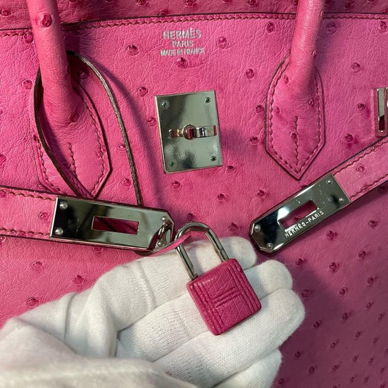 愛馬仕 Hermes Birkin 35 鴕鳥皮 桃紅色-5