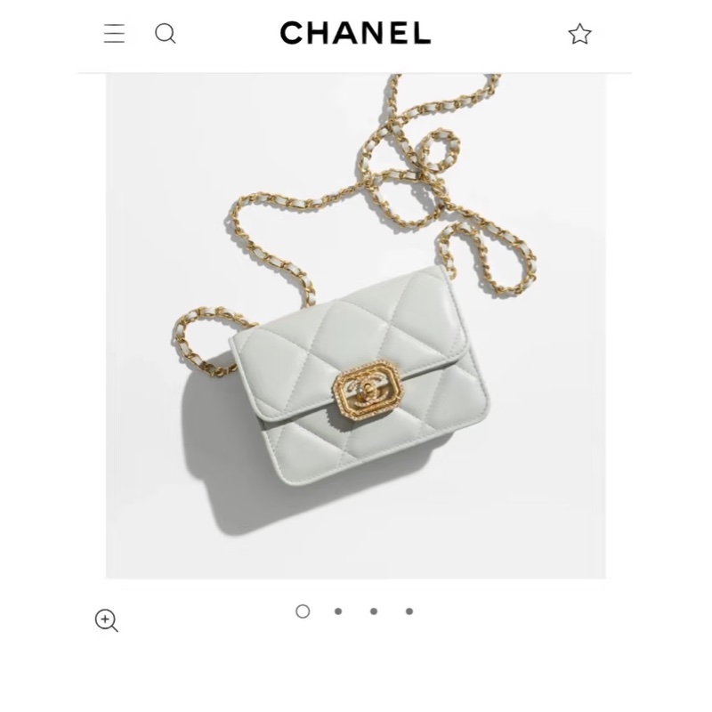 Chanel 氣質淺灰金色鑽釦鏈子小包WOC-0