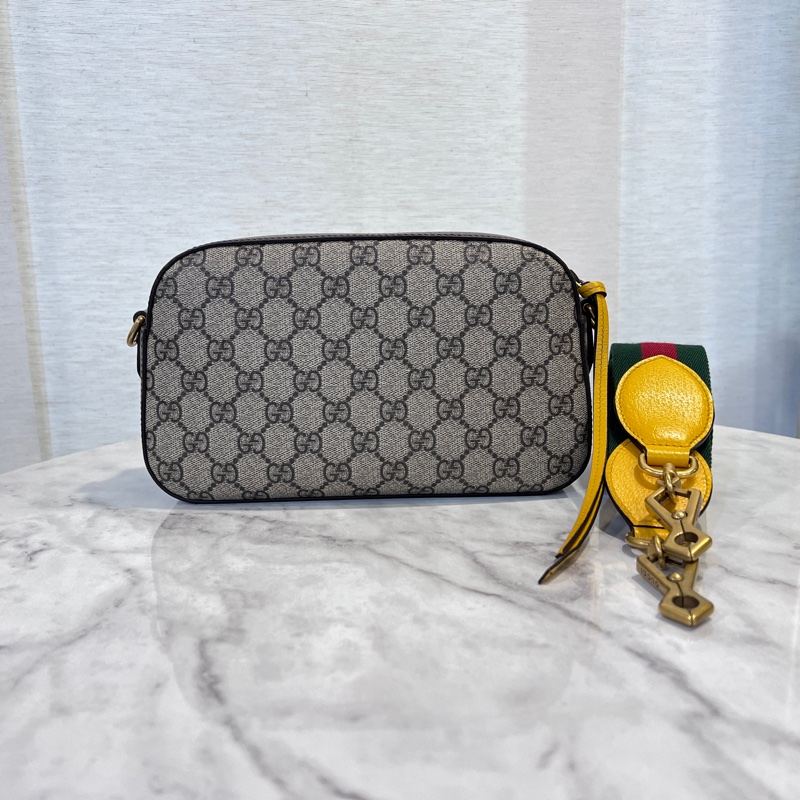 Gucci Pvc咖牛皮霧金釦虎頭斜背相機包-1