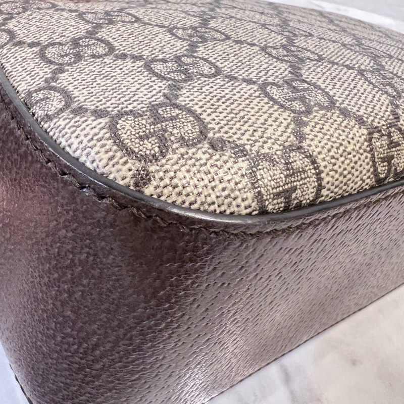 Gucci Pvc咖牛皮霧金釦虎頭斜背相機包-7