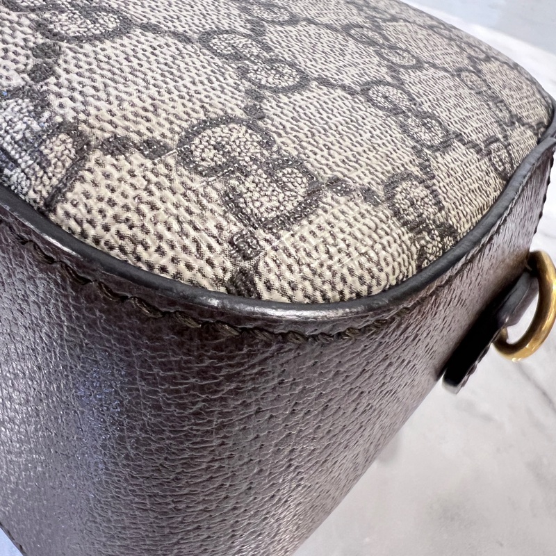 Gucci Pvc咖牛皮霧金釦虎頭斜背相機包-8