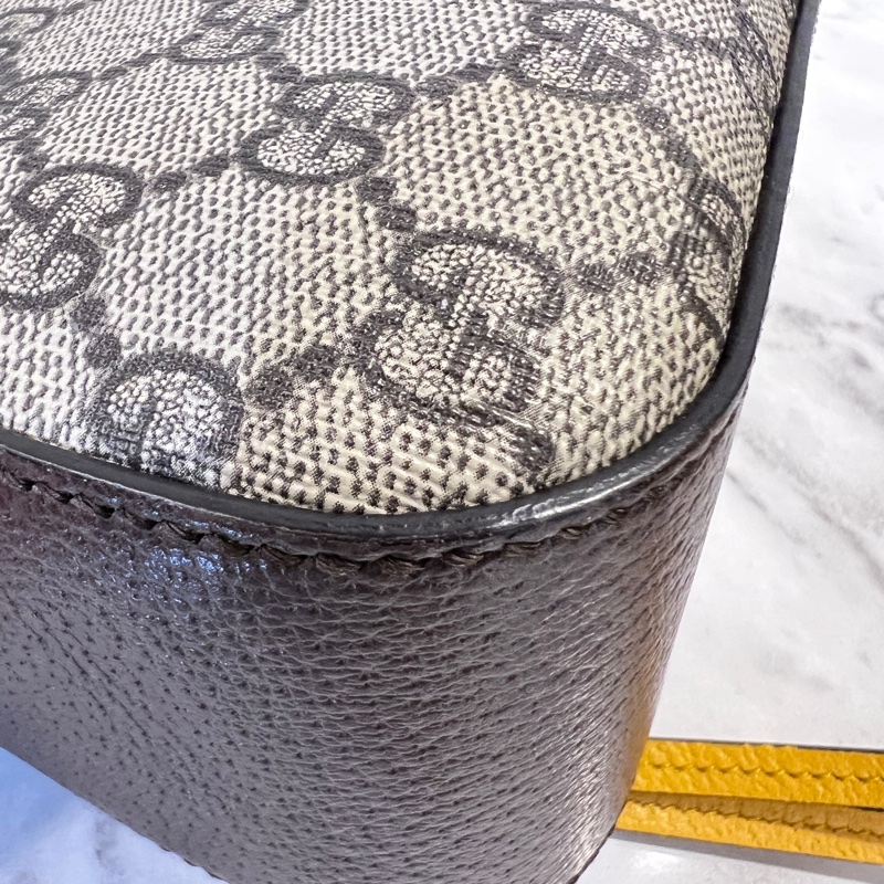 Gucci Pvc咖牛皮霧金釦虎頭斜背相機包-9