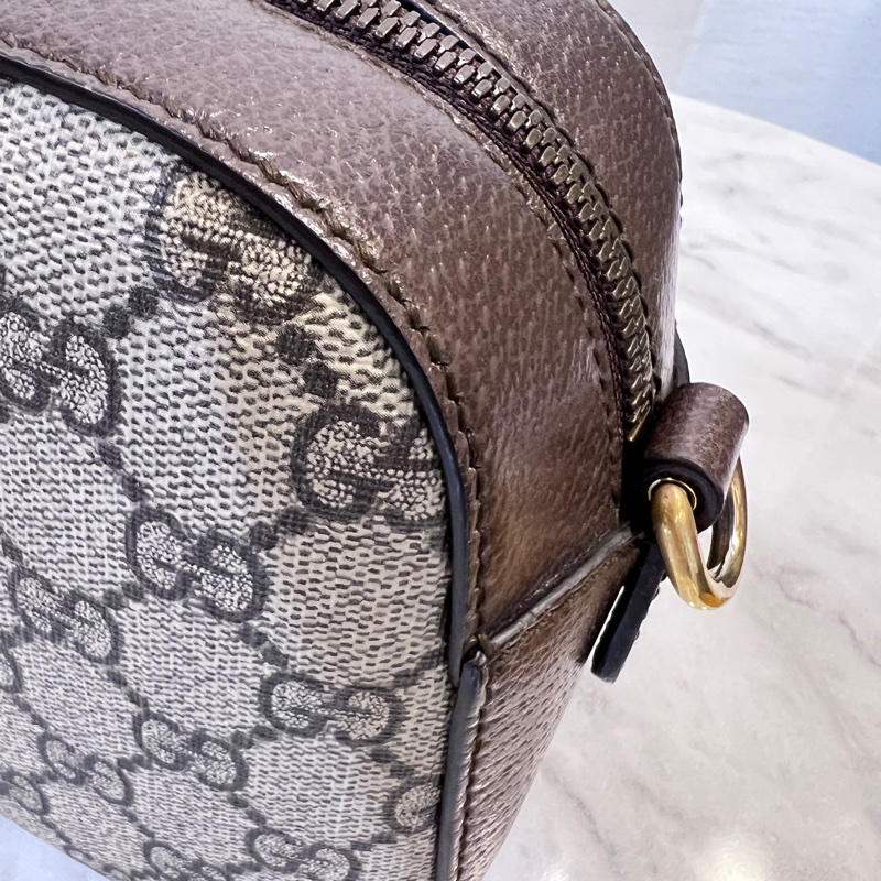 Gucci Pvc咖牛皮霧金釦虎頭斜背相機包-13