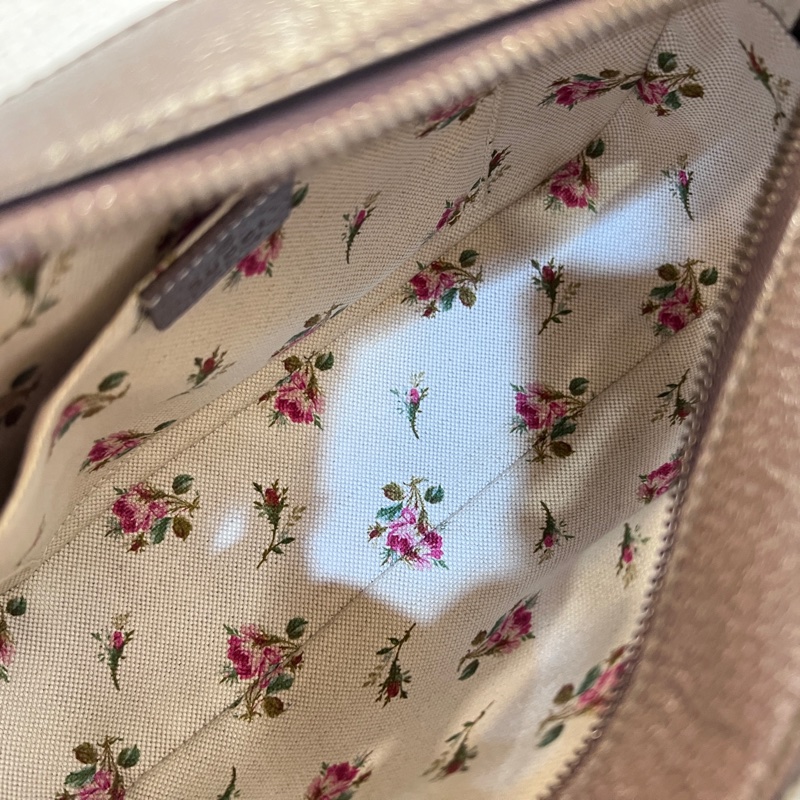 Gucci Pvc咖牛皮霧金釦虎頭斜背相機包-15