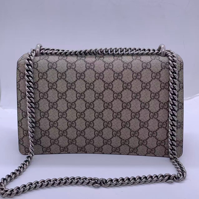 Gucci古馳酒神老花拼駝色麂皮鏈條斜挎包中號-1