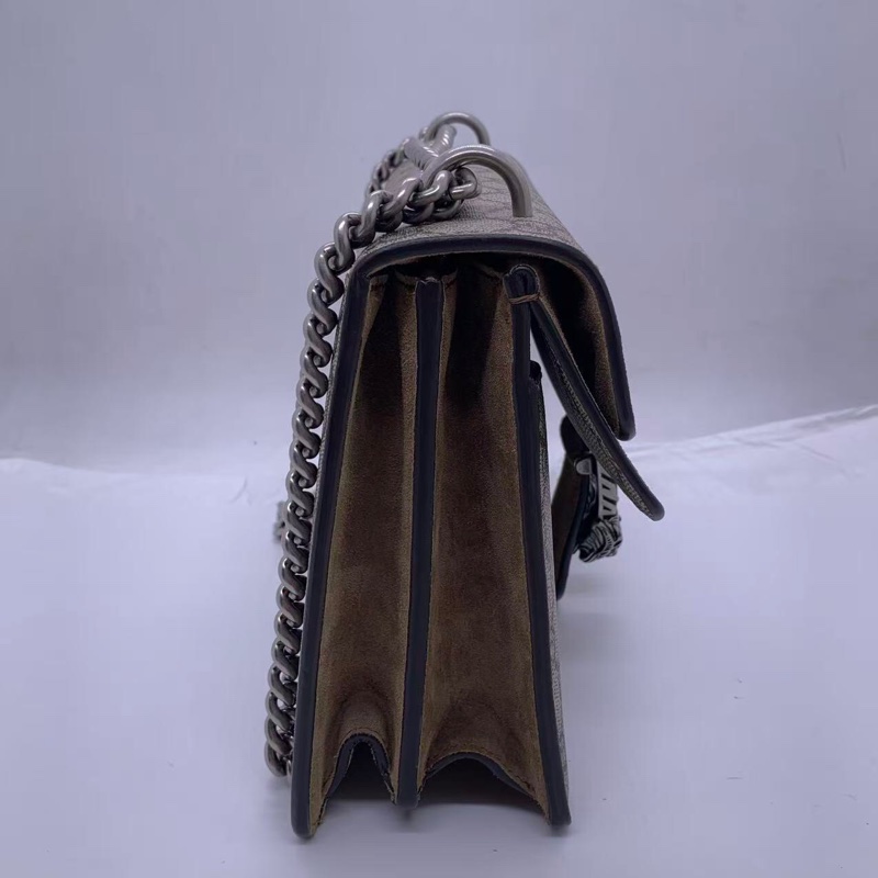 Gucci古馳酒神老花拼駝色麂皮鏈條斜挎包中號-2