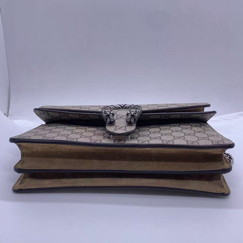 Gucci古馳酒神老花拼駝色麂皮鏈條斜挎包中號-4