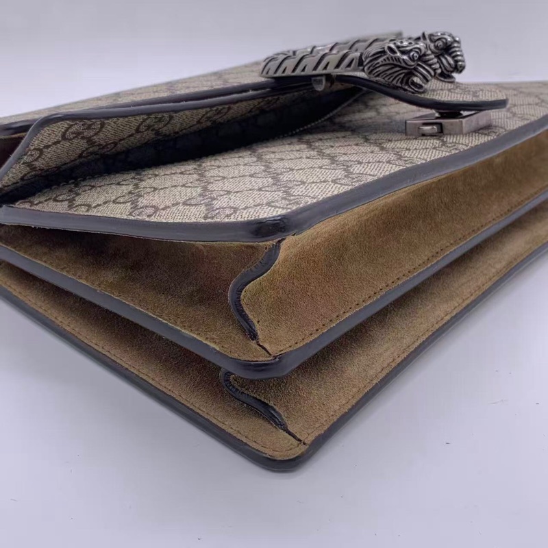 Gucci古馳酒神老花拼駝色麂皮鏈條斜挎包中號-6